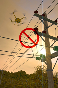Drone flying near power lines is dangerous